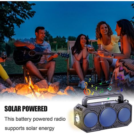 Radio Bluetooth rouge avec haut-parleur solaire et lampe torche étanche rechargeable par USB. (1/4)