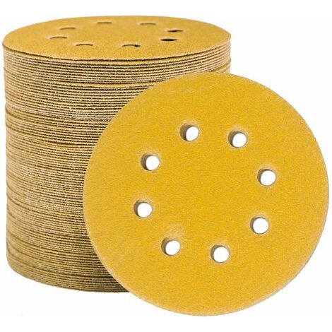 Disques de ponçage abrasifs de 125 mm, paquet de 100, 8 trous, grain 120, idéaux pour le ponçage et le polissage. (1/4)