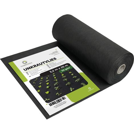 Garronda Unkrautvlies Gartenvlies 50 g/m² 3,2 m x 20 m zur Bodenabdeckung im Garten und zur Unkrautkontrolle für Beet, Wege und Untergrund als Bodenvlies wasserdurchlässig reißfest GD-0176