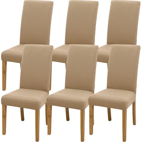 Stuhlbezüge 6er Set Khaki, weich & waschbar, Stretch-Jacquard, für Esszimmer & Küche (1/5)