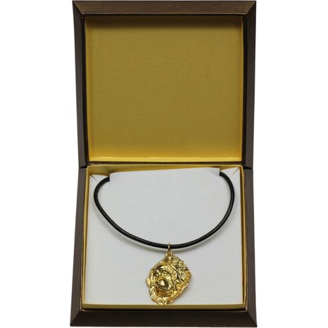 Mastín tibetano, collar con forma de perro en caja de regalo, colgante chapado en oro para amantes de los perros, impresionante joyería de Art-Dog. (1/5)