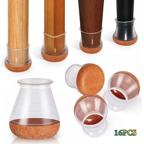 Lot de 16 protège-pieds de chaise transparents (2 x 2 x 3 cm), en silicone, pour sols, adaptés aux pieds de chaise, réduisent le bruit et préviennent les rayures. (1/5)
