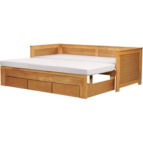 Cama extensible con almacenaje de madera de caucho clara 90/180 x 200 cm Cahors