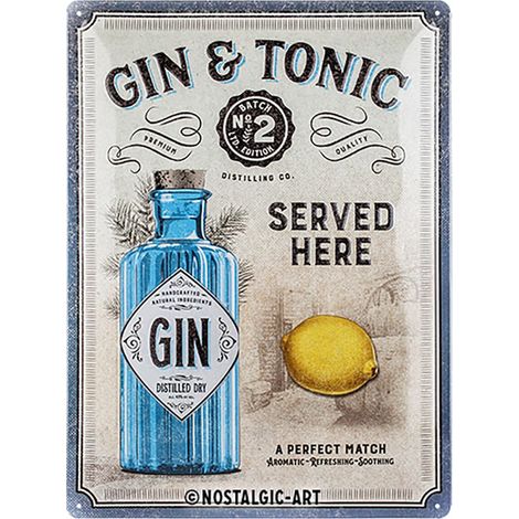 Nostalgic-Art Targa Vintage Gin & Tonic Served Here – Idea regalo per amanti dei cocktail, in metallo, Design retro per decorazione, 30 x 40 cm (1/4)