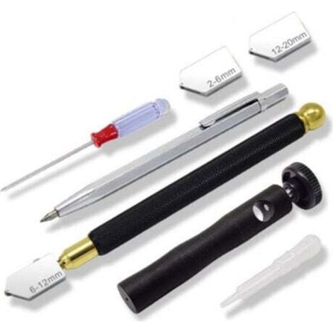 Professional Glass Cutter, Metal Glass Cutter Pen, Cutting Tool Set, Manual Glass Cutter, Replaceable Head 2mm-20mm for Glass Tiles, Mirror and Ceramic