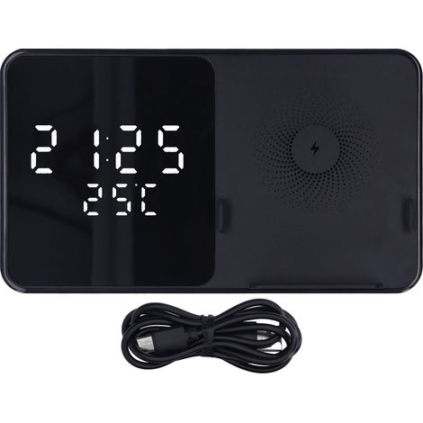 Station de charge sans fil 3 en 1 avec réveil numérique, charge rapide 15W, support pour téléphone et réveil de bureau pour maison