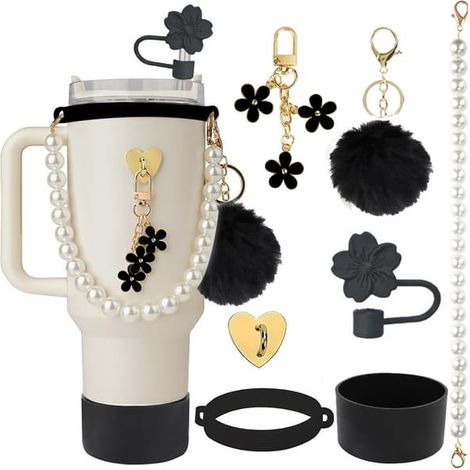 Ensemble d'accessoires pour arrosoir, chaîne de perles, cordelette de transport, chapeau de paille à motif bégonia, manchon en silicone pour tasse et pendentif pompon 12 (1/5)