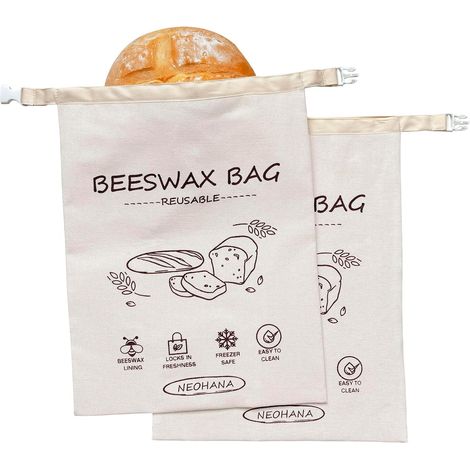 Juego de 2 bolsas de pan de cera de abeja, 43 x 33 cm, color beige, hechas de algodón y lino. Reutilizables, grandes y portátiles, son perfectas. (1/4)
