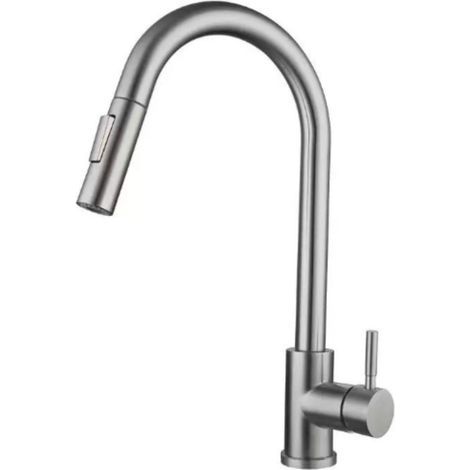 Kitchen Faucet Inox Avec Douchette Extractible, Finition Acier Brosse, Controle Double Chaud Et Froid, Pour Evier Double