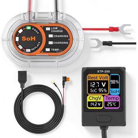 XTP-200 Battery Monitor, Car Battery Monitor for 12 V Lead Acid Batteries (AGM, Gel, Wet, EFB), Battery Tester, Car Battery Monitoring with Charging, Start System Test for Truck, Car (1/5)