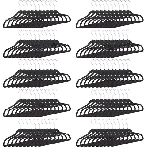 Set 100 grucce sottili, appendi pantaloni salvaspazio, fodera velluto, ganci girevoli a 360°, 22,5x41 nero