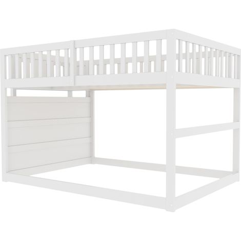 Lit superposé bas enfant 140 x 200 cm avec escalier de rangement, blanc MODENUIT (1/5)