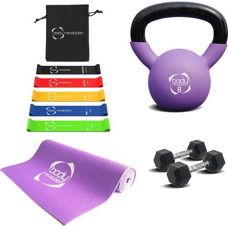 Dumbbells + Kettlebell + Mat + Resistance Bands (1/3)