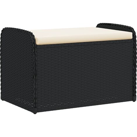 Banco de almacenaje con cojín ratán sintético negro 80x51x52 cm vidaXL