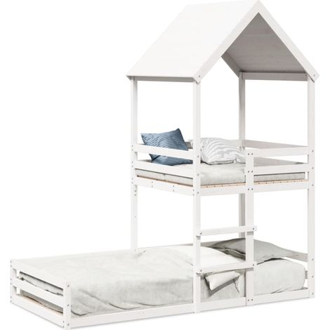 Maison Exclusive - Etagenbett mit Dach Weiß 90x200 cm Massivholz