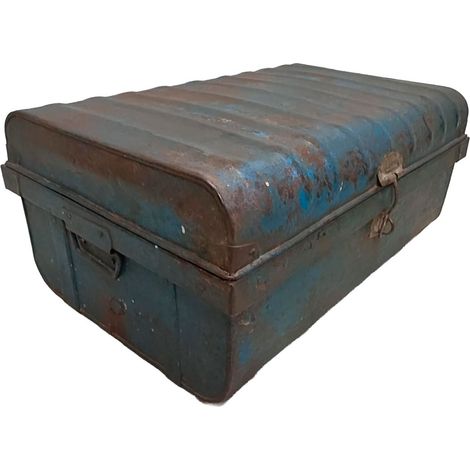 Maleta de metal acabado artesanal azul 67x37x25h cm