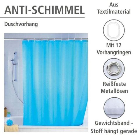 Schimmelresistenter Duschvorhang, maschinenwaschbar, antibakteriell, wasserabweisend, Metallösen, beschwerter Saum, Polyester, 180 x 200 cm, Blau
