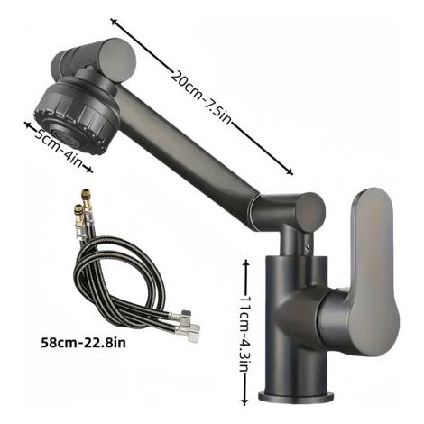 Robinet de Cuisine et Salle de Bain Rotatif à Double Mode – Mitigeur Monotrou Eau Chaude et Froide, Surface Écologique, Flexible Inclus (1/5)