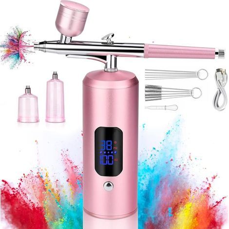 Kit aérographe LCD avec compresseur d'air. machine sans fil à 3 niveaux de pression avec tuyau pour cosmétiques et peinture artistique (1/4)