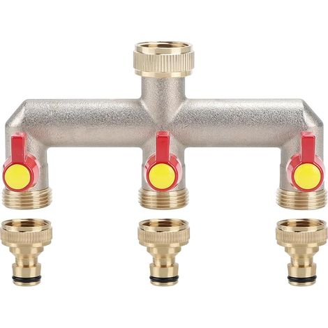 LALAGO Répartiteur de robinet 3 voies en laiton pour tuyau d'arrosage - Régulation du débit d'eau - Adaptateur de tuyau 3/4" - Distributeur d'eau de jardin (1/5)
