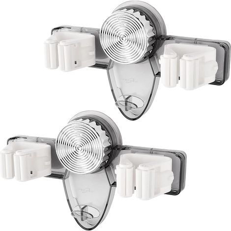 Lot de 2 supports à ventouse pour balai à franges, fixation murale, sans perçage, organisateur d'accessoires de nettoyage pour salle de bain, gris transparent (1/5)