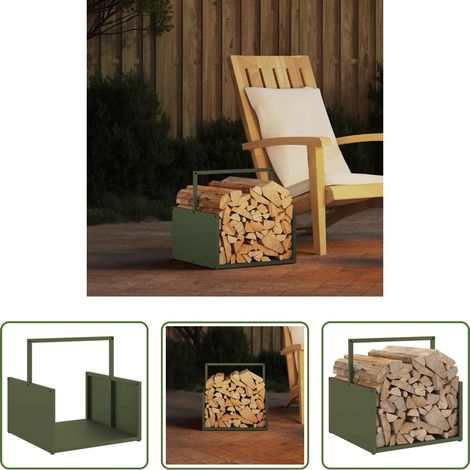 Bois de chauffage - Portant de bois chauffage vert olive 40x40x40 cm (1/5)