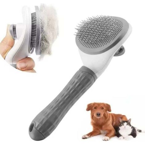 Spazzola per la toelettatura degli animali domestici - pettine districante - adatta per animali a pelo corto - rimuove il pelo morto - grigia (1/4)
