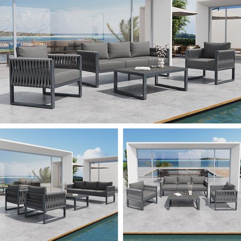 Jardinets et meubles de jardin. Canapé pour 5 personnes. Set de salon de jardin avec des pieds réglables, matériaux confortables et structure en métal résistant à la rouille. Pour balcon ou terrasse.  (1/5)