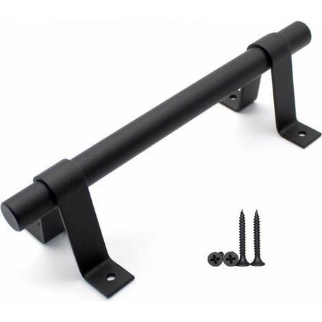 Poignée de porte de grange vintage poignée de porte coulissante en acier au carbone avec vis noir (1 pièce) (1/5)