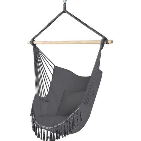 Chaise Suspendue en Coton Doux avec 2 Coussins Siège Suspendu Balançoire Suspendue pour Intérieur et Extérieur Hamac Portable à Franges Gris