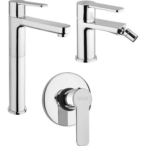 Set miscelatori lavabo alto + bidet + incasso doccia Jacuzzi rubinetteria Eolo ottone cromato per piletta click clack (1/5)