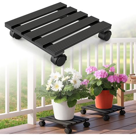 Jiubiaz 3X WPC Pflanzenroller 30cm, Blumenroller Tragkraft 80 KG, Rolluntersetzer mit Rollen, Kübelroller für Pflanzen, Blumentopf(Eckig, Grau)