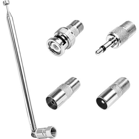 Radio Antenna, 75 Ohm Telescopic DAB Radio and FM Aerial for HiFi, Indoor Radio Antenna with Male F Connector and 3 Adapters, Extendable DAB Antenna for TV, HiFi and Mini System Reception
