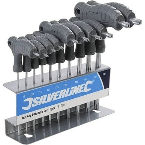 SET DI CHIAVI ESAGONALI CON IMPUGNATURA A T TORX CHROME VANADIUM 10 PZ SILV 153