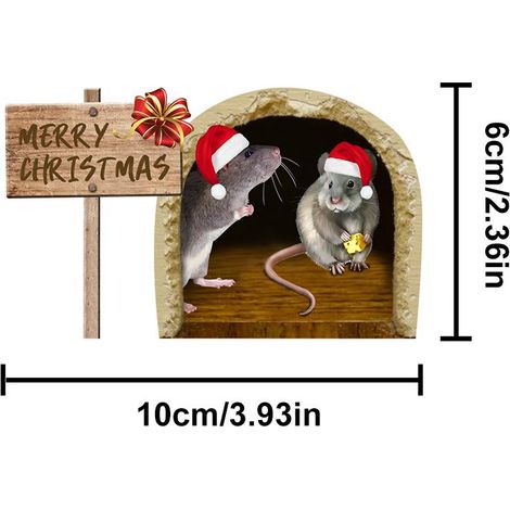 Lustige Weihnachtsdeko-Mausloch-Aufkleber für Wohn- und Schlafzimmer – DIY-Wandtattoos mit Cartoon-Tiermotiven (1/5)