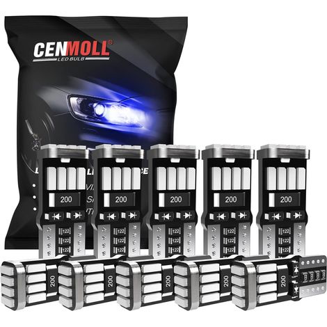 T10 501 W5W Blaue LED-Lampe, superhelle 168 194 501 W5W fehlerfreie Canbus-LED-Lampen für Innenraumbeleuchtung, Kennzeichenbeleuchtung und Deckenbeleuchtung, 10er-Pack (1/5)