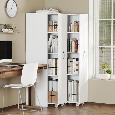 Bibliothèque extensible sur roulettes 4 niveaux, réversible gauche/droite, en MDF – capacité 20 kg par étagère, idéale pour salle de bain, cuisine et salon (1/5)