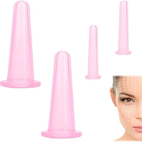 4pcs Ventouse Visage,Ventouse Visage Anti-Rides - Facial Lift Cup,Ventouse Silicone Cicatrice,Ventouse Massage,Ventouse Silicone Améliorer La Circulation Sanguine (Rose)