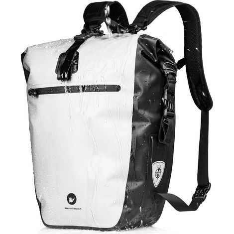 Sacoche vélo 3 en 1 étanche 27-30L, sacoche arrière/avant, sac à dos, bandoulière, blanc (1/5)