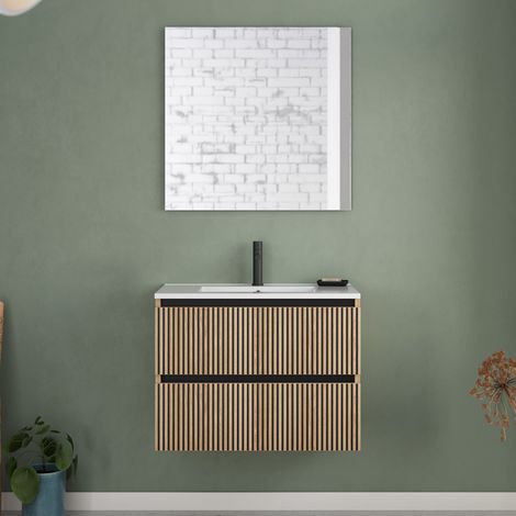 Meuble de salle de bain 70cm simple vasque - 2 tiroirs - roble era (chêne clair) - VENERIA