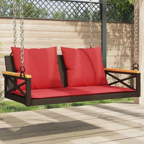 Banco columpio con cojines ratán sintético marrón 109x62x40 cm
