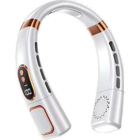 Ventilateur de Cou Portable -High-Tech Éclairage - Sans pales affichage numérique 5 vitesses 4000mAh - Intérieur extérieur - Blanc (1/5)