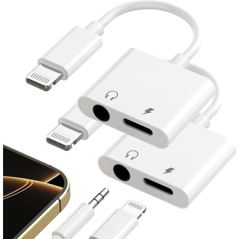 Adaptateur Lightning vers Jack 3,5 mm - Compatible iPhone 14 13 12 11 XS XR X 8 7 6 5 - Charge et Audio Simultanés - Certifié MFi - 2 Pièces