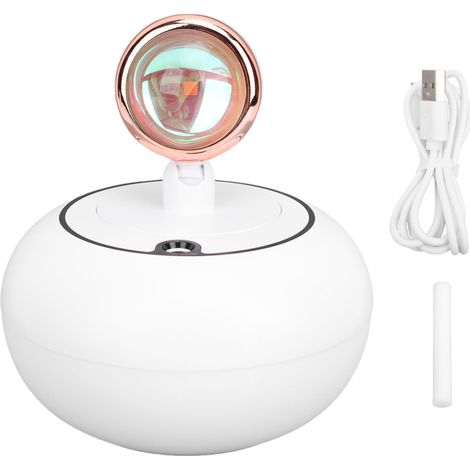 Humidificador de aire con luz de atardecer, recarga automática de agua, alimentación USB, para el hogar y el coche, blanco.