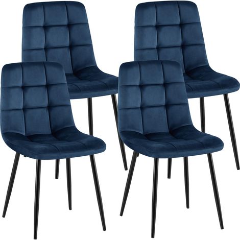 CLP – Lot de 4 chaises de salle à manger en velours bleu foncé – Rembourrées confortables – Pieds en métal noir – Charge maximale 150 kg (1/5)