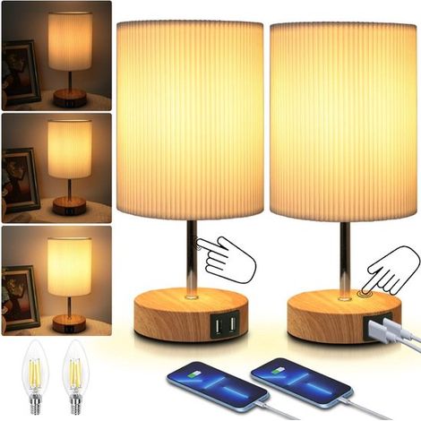 Juego de 2 lámparas de mesilla: una lámpara de mesa con control táctil,2 puertos USB y lámpara regulable con 3 niveles de brillo para dormitorio (1/5)