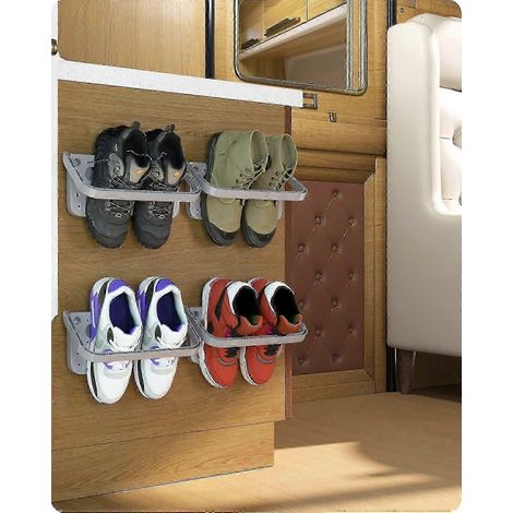 Wandmontiertes, faltbares, 4-teiliges Schuhregal, grau, zur Aufbewahrung von Schuhen. (1/4)