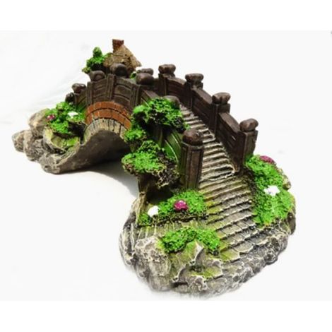 1pc Aquarium magique résine décoration coloré pont pavillon arbre rocaille pour réservoir de poisson (1/4)