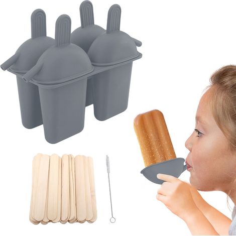 Kreative Silikon-Eisform mit 4 Mulden, inklusive Boden und Strohhalm, zur Herstellung von hausgemachtem Eis, grau. (1/5)