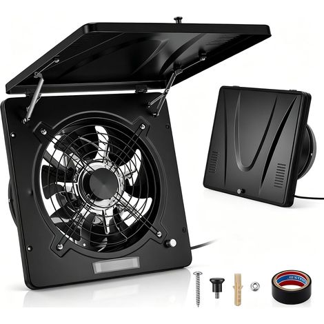 Ventilateur extracteur 250 mm, clapet de retour, régulateur de vitesse, système de collecte automatique d'huile, ventilateur mural silencieux pour salle de bain, cuisine, garage, cave, noir (1/5)